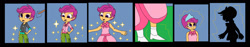 Size: 1920x360 | Tagged: safe, artist:mojo1985, scootaloo, human, equestria girls, g4, alternate hairstyle, clothes, dress, female, flower girl, flower girl dress, humanized, smiling, solo, transformation, transformation sequence, transforming clothes