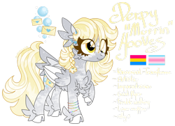 Size: 1920x1388 | Tagged: safe, artist:mrufka69, derpy hooves, pony, g4, alternate design, chest fluff, cloven hooves, ear fluff, eye clipping through hair, feathered fetlocks, female, mare, pansexual pride flag, pride, pride flag, simple background, solo, transfeminine pride flag, transparent background