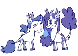Size: 2048x1488 | Tagged: safe, artist:goatpaste, oc, oc only, oc:majesty, oc:vanity mirror, pony, unicorn, g4, curved horn, duo, horn, offspring, parent:rarity, parent:unknown, siblings, simple background, twins, white background