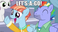 Size: 888x499 | Tagged: safe, edit, edited screencap, screencap, bow hothoof, sweetie belle, windy whistles, pegasus, pony, unicorn, g4, parental glideance, ^^, bowabetes, caption, cute, eyes closed, female, filly, foal, grin, image macro, impact font, male, mare, mario, meme, open mouth, open smile, rainbow dash's parents, smiling, stallion, super mario bros., text, trio, windybetes