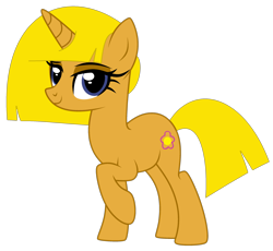 Size: 2570x2360 | Tagged: safe, artist:twilyisbestpone, derpibooru exclusive, oc, oc only, oc:flower breeze, pony, unicorn, 2024 community collab, derpibooru community collaboration, bedroom eyes, blonde mane, blonde tail, eyeshadow, female, high res, horn, looking at you, makeup, mare, ponysona, pretty, raised hoof, simple background, smiling, smiling at you, solo, tail, transparent background, unicorn oc