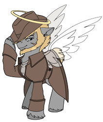 Size: 1833x2160 | Tagged: safe, artist:brainiac, oc, oc only, oc:thunder punch, earth pony, pony, 2024 community collab, derpibooru community collaboration, fallout equestria, clothed ponies, fallout equestria:all things unequal (pathfinder), halo, simple background, solo, transparent background