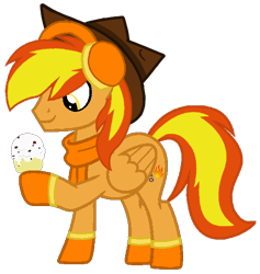 Size: 504x532 | Tagged: safe, artist:noi kincade, oc, oc only, oc:firey ratchet, pegasus, pony, g4, clothes, fedora, food, hat, ice cream, ice cream cone, male, scarf, simple background, smiling, solo, stallion, transparent background