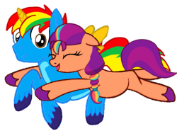 Size: 541x400 | Tagged: safe, artist:star-heart2002, sunny starscout, oc, oc:shield wing, alicorn, earth pony, pony, g4, g5, eyes closed, female, g5 to g4, generation leap, hug, male, mare, ship:shieldscout, simple background, stallion, straight, transparent background