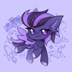 Size: 1670x1670 | Tagged: safe, artist:k_irie, oc, oc only, oc:shadow galaxy, pegasus, pony, chibi, commission, cute, ethereal mane, female, hooves, mare, simple background, solo, starry mane, starry tail, tail