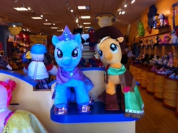 Size: 2592x1936 | Tagged: safe, applejack, trixie, earth pony, unicorn, g4, 2014, build-a-bear, clothes, dress, female, grand galloping gala, irl, mare, photo, plushie