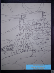 Size: 2230x3025 | Tagged: safe, artist:sokostar shr, princess platinum, unicorn, g4, castle, comic, comics, hearth's warming eve, high res, kingdom, mountain, pen, pen drawing, pencil, pencil drawing, river, snow, snowball, snowflake, traditional art, unicorn kingdom, village, water