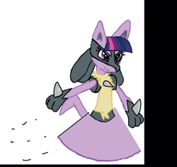 Size: 714x671 | Tagged: safe, artist:qjosh, part of a set, twilight sparkle, lucario, anthro, g4, animated, ball, morph ball, pokefied, pokémon, simple background, species swap, transformation, transformation sequence, twiball, twilicario, white background