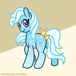 Size: 1500x1500 | Tagged: safe, artist:redpalette, night glider (g1), earth pony, pony, g1, bow, cute, female, mare, rear view, sgap, smiling, sogreatandpowerful, sparkle, tail, tail bow