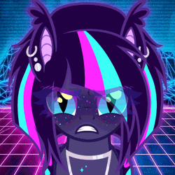 Size: 500x500 | Tagged: safe, artist:kichimina, oc, oc only, bat pony, pony, g4, angry, animated, bat pony oc, blue eyes, breath, breathing, bust, colored, commission, cute, ear fluff, ear piercing, earring, eyelashes, female, gif, gritted teeth, half body, jewelry, looking at you, loop, madorable, mare, multicolored hair, necklace, perfect loop, piercing, show accurate, signature, snorting, solo, steam, teeth, vector, wings, ych result