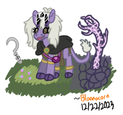 Size: 368x345 | Tagged: safe, artist:bloonacorn, oc, oc only, oc:poison seeds, bicorn, horn, multiple horns, sickle, simple background, solo, transparent background