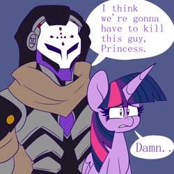 Size: 1280x1280 | Tagged: safe, artist:ladylullabystar, twilight sparkle, alicorn, pony, robot, g4, i think we're gonna have to kill this guy, meme, overwatch, overwatch 2, ramattra, twilight sparkle (alicorn)