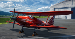 Size: 3840x2037 | Tagged: safe, artist:tucksky, hangar, high res, plane, scenery, solo, steampunk