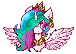 Size: 700x497 | Tagged: safe, artist:duskpyx, princess celestia, alicorn, pony, g4, bust, colored, crown, ear piercing, earring, feathered wings, female, jewelry, looking at you, mare, multicolored hair, multicolored mane, peytral, piercing, regalia, simple background, smiling, smiling at you, solo, sparkling mane, spread wings, swirly eyes, transparent background, wings