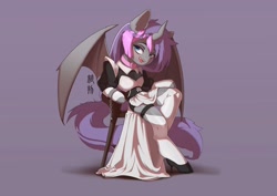 Size: 1920x1356 | Tagged: safe, artist:zwmushak, oc, oc only, alicorn, bat pony, hybrid, pony, semi-anthro, choker, clothes, dress, maid, skirt, socks, solo