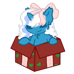 Size: 2000x2000 | Tagged: safe, artist:aurplestarss, oc, oc only, oc:fleurbelle, alicorn, pony, alicorn oc, bow, box, female, hair bow, high res, horn, mare, pony in a box, present, ribbon, simple background, solo, transparent background, wings