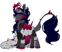 Size: 2048x1728 | Tagged: safe, artist:goatpaste, king sombra, pony, unicorn, g4, colored horn, crystal gore, curved horn, horn, leonine tail, redesign, simple background, solo, sombra horn, spiked horn, tail, white background