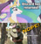 Size: 638x681 | Tagged: safe, edit, edited screencap, screencap, discord, princess celestia, alicorn, draconequus, human, pony, g4, the return of harmony, chuck testa, crown, female, impact font, irl, irl human, jewelry, male, mare, meme, needs more jpeg, nope, open mouth, peytral, photo, regalia, sunglasses, tree