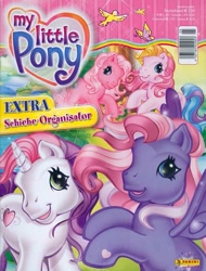 Size: 607x800 | Tagged: safe, pinkie pie (g3), starsong, sweetie belle (g3), toola-roola, bird, earth pony, pegasus, unicorn, g3, official, cover, cute, german, heart, heart eyes, magazine, panini, rainbow, starry eyes, wingding eyes
