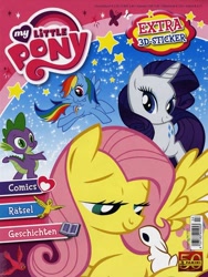 Size: 602x800 | Tagged: safe, angel bunny, fluttershy, rainbow dash, rarity, spike, butterfly, g4, official, 2010s, cover, cute, german, germany, magazine, panini, stars