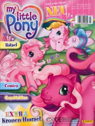 Size: 602x800 | Tagged: safe, cheerilee (g3), pinkie pie (g3), toola-roola, earth pony, g3, official, 2000s, cover, cute, daydream, dream, german, looking at you, lying down, magazine, panini, smiling, smiling at you