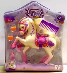 Size: 366x400 | Tagged: safe, horse, pony, ages 3+, baobab (toy company), bootleg, bridle, comb, female, gradient legs, heart, irl, mare, photo, poneez, raised hoof, saddle, simple background, tack, toy, white background