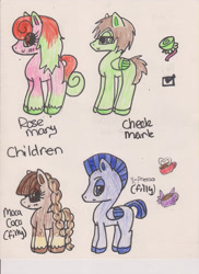 Size: 900x1236 | Tagged: safe, artist:razzle-the-dazzle, oc, oc only, oc:check mark, oc:moca coco, oc:rose mary, oc:x-presso, earth pony, pegasus, pony, 2012, blush lines, blushing, braid, braided tail, closed mouth, clothes, colored hooves, colored wings, colored wingtips, colt, earth pony oc, father and child, father and daughter, father and son, female, filly, foal, folded wings, frown, glasses, incorrect terminology, lidded eyes, male, mare, mohawk, mother and child, mother and daughter, mother and son, pegasus oc, siblings, simple background, smiling, socks, stallion, tail, traditional art, unshorn fetlocks, white background, wings