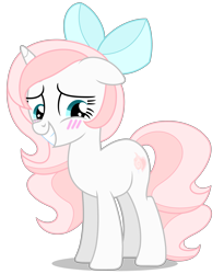 Size: 3806x4646 | Tagged: safe, artist:creedyboy124, oc, oc only, oc:sweetheart, pony, unicorn, g4, blushing, bow, female, hair bow, nervous, nervous smile, simple background, smiling, solo, transparent background