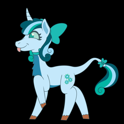 Size: 1200x1200 | Tagged: safe, artist:prixy05, oc, oc only, oc:prixy, pony, unicorn, black background, bow, female, hair bow, mare, neck bow, raised hoof, simple background, solo, tail, tail bow