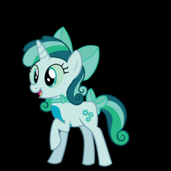 Size: 1200x1200 | Tagged: safe, artist:prixy05, oc, oc only, oc:prixy, pony, unicorn, g4, black background, bow, female, hair bow, mare, neck bow, open mouth, raised hoof, simple background, solo, tail, tail bow