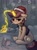 Size: 1026x1400 | Tagged: safe, artist:breakdream, king sombra, oc, oc only, oc:lavrushka, unicorn, g4, christmas, female, hat, holiday, merry christmas, party horn, santa hat, solo