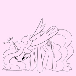 Size: 2048x2048 | Tagged: safe, artist:pigzfairy, part of a set, princess celestia, g4, description is relevant, eyes closed, high res, horn, looking down, sigh, sketch, solo