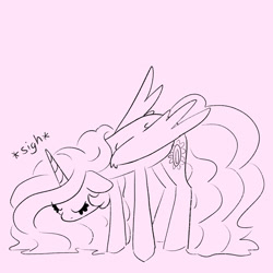 Size: 2048x2048 | Tagged: safe, artist:pigzfairy, part of a set, princess celestia, alicorn, pony, g4, description is relevant, eyes closed, high res, horn, looking down, sigh, sketch, solo