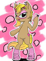 Size: 1536x2048 | Tagged: safe, artist:tstone, earth pony, pony, bipedal, clothes, female, ganguro, gyaru, mare, phone, socks, solo