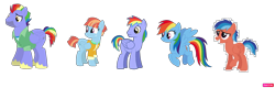 Size: 2032x651 | Tagged: safe, artist:batmuties, artist:selenaede, bow hothoof, rainbow blaze, rainbow dash, windy whistles, oc, oc:gale storm, pegasus, pony, g4, base used, father and child, father and daughter, father and son, female, group, male, mare, mother and child, mother and daughter, mother and son, offspring, parent:bow hothoof, parent:windy whistles, parents:windyhoof, simple background, stallion, transparent background