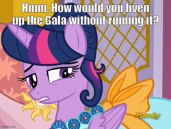 Size: 659x499 | Tagged: safe, edit, edited screencap, screencap, twilight sparkle, alicorn, pony, g4, make new friends but keep discord, bronybait, caption, clothes, dress, female, gala dress, grand galloping gala, gritted teeth, image macro, imgflip, mare, question, solo, teeth, text, twilight sparkle (alicorn)