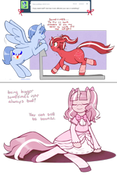 Size: 1280x1918 | Tagged: safe, artist:redintravenous, oc, oc only, oc:red ribbon, pony, unicorn, ask red ribbon, clothes, dress, fat, female, mare, treadmill