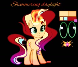 Size: 1293x1120 | Tagged: safe, artist:mythicalsentrymlp, oc, oc only, oc:shimmering daylight, pony, unicorn, g4, base used, black background, female, mare, parent:sunset shimmer, simple background, solo