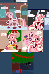 Size: 2282x3408 | Tagged: safe, artist:redintravenous, oc, oc:red ribbon, pony, unicorn, ask red ribbon, bow, clothes, high res, magic, present, scarf, snow, socks, striped socks, tail, tail bow