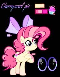 Size: 1024x1318 | Tagged: safe, artist:mythicalsentrymlp, oc, oc only, oc:cherryswirl pie, earth pony, pony, g4, base used, black background, female, mare, offspring, parent:cheese sandwich, parent:pinkie pie, parents:cheesepie, simple background, solo