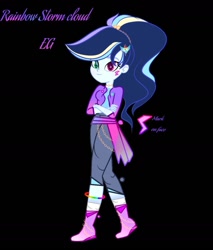 Size: 1197x1408 | Tagged: safe, artist:mythicalsentrymlp, oc, oc only, oc:rainbow storm cloud, human, equestria girls, g4, base used, black background, equestria girls-ified, female, heterochromia, offspring, parent:rainbow dash, parent:soarin', parents:soarindash, simple background, solo