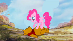 Size: 4480x2520 | Tagged: safe, artist:homersimpson1983, pinkie pie, bear, earth pony, pony, g4, crossover, disney, duo, winnie the pooh