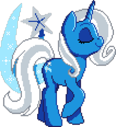 Size: 1060x1160 | Tagged: source needed, useless source url, safe, artist:epicvon, artist:onnanoko, editor:pebble_, trixie, pony, unicorn, g4, cutie mark, cutie mark background, eyes closed, female, manepxls, mare, pixel art, profile, pxls.space, raised hoof, simple background, smiling, solo, transparent background