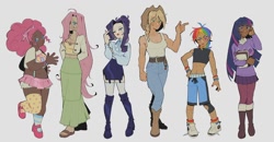 Size: 1200x624 | Tagged: source needed, safe, artist:rottencavity, applejack, fluttershy, pinkie pie, rainbow dash, rarity, twilight sparkle, human, g4, boots, cowboy boots, humanized, mane six, shoes, sneakers