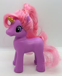 Size: 1262x1536 | Tagged: safe, pony, unicorn, bootleg, colored horn, female, horn, incorrect hair placement, irl, photo, ponytail, simple background, standing, toy, white background, zuru sparkle girlz