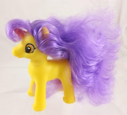 Size: 2560x2317 | Tagged: safe, pony, unicorn, bootleg, colored horn, female, high res, horn, incorrect hair placement, irl, not lemondrop, photo, simple background, standing, toy, white background, zuru sparkle girlz