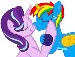 Size: 517x400 | Tagged: safe, artist:star-heart2002, starlight glimmer, oc, oc:shield wing, alicorn, pony, unicorn, g4, canon x oc, duo, eyes closed, female, male, mare, nuzzling, ship:shieldglimmer, shipping, simple background, stallion, transparent background