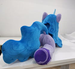 Size: 3768x3472 | Tagged: safe, artist:lanacraft, izzy moonbow, pony, unicorn, g5, butt, female, high res, hoof heart, irl, izzy moonbutt, lying down, mare, photo, plot, plushie, prone, sploot, underhoof, upside-down hoof heart