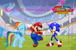 Size: 3000x2000 | Tagged: safe, artist:user15432, rainbow dash, pegasus, anniversary, female, london, male, mario, mario and sonic at the olympic games, medal, nintendo, olympics, sega, sonic the hedgehog, sonic the hedgehog (series), sports, super mario bros.