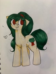 Size: 1536x2048 | Tagged: safe, artist:php193, oc, oc:myrtle remedy, earth pony, pony, brown eyes, closed mouth, female, heart, mare, smiling, standing, traditional art